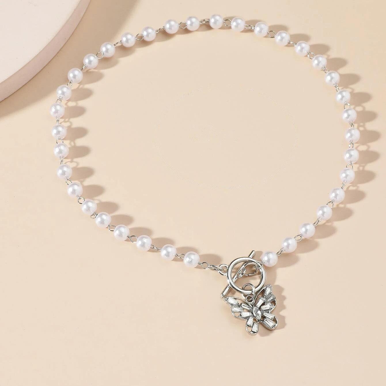 

Женское ожерелье-цепочка с бриллиантом и жемчугом, новая простая и универсальная цепочка на шею, женская цепочка на ключицу серебряный