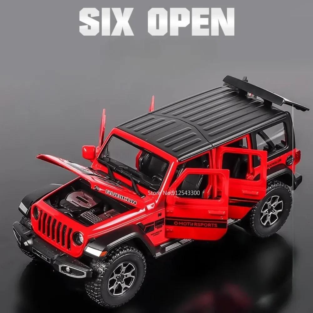 1:22 Wrangler Rubicon Challenger Hellcat Sports Car Model Toy Doors Opened Light Music Pull Back Vehicles for Children's Gifts