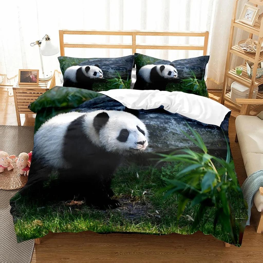 Panda Cute Wild Animals Comfortable Duvet Quilt Cover Pillowcase Bedding Set Children Bedroom Decoration Home Textile