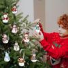 12Pcs Wooden Christmas Snowman Pendant DIY Santa Hanging Pendants New Xmas Tree Charm