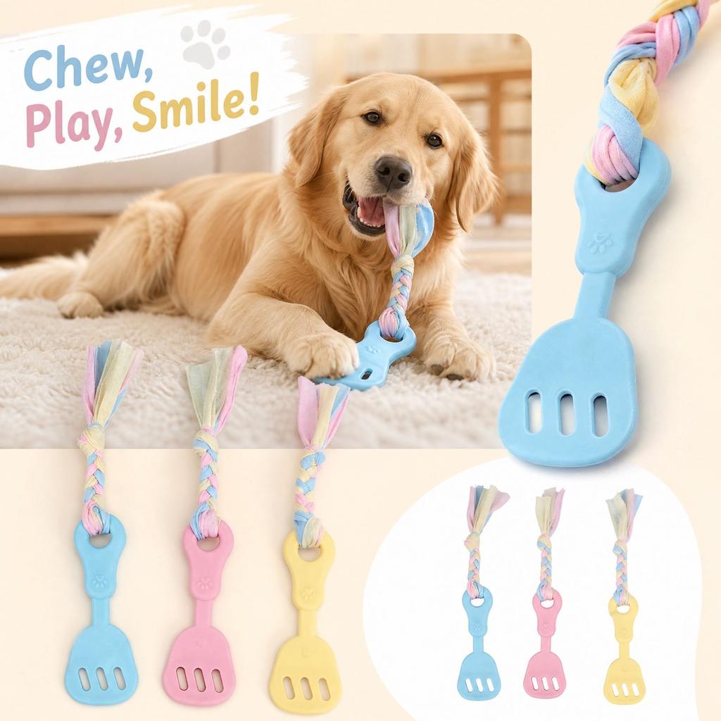 Dog Rubber Toy with Spatula and Cloth Strip Shape for Daily Chewing and Play