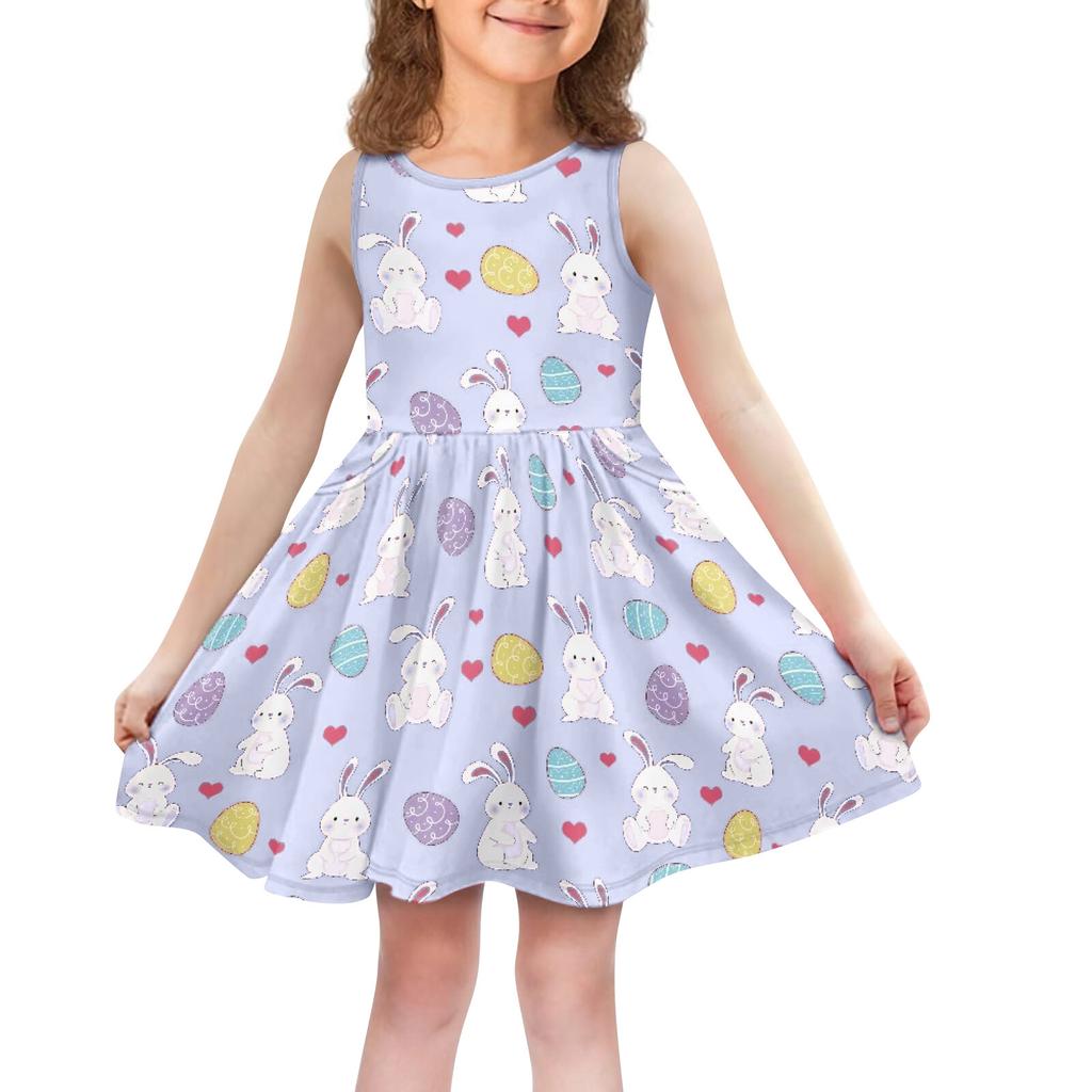 Children's Fashionable Comfortable Sleeveless Easter Print Casual Dress