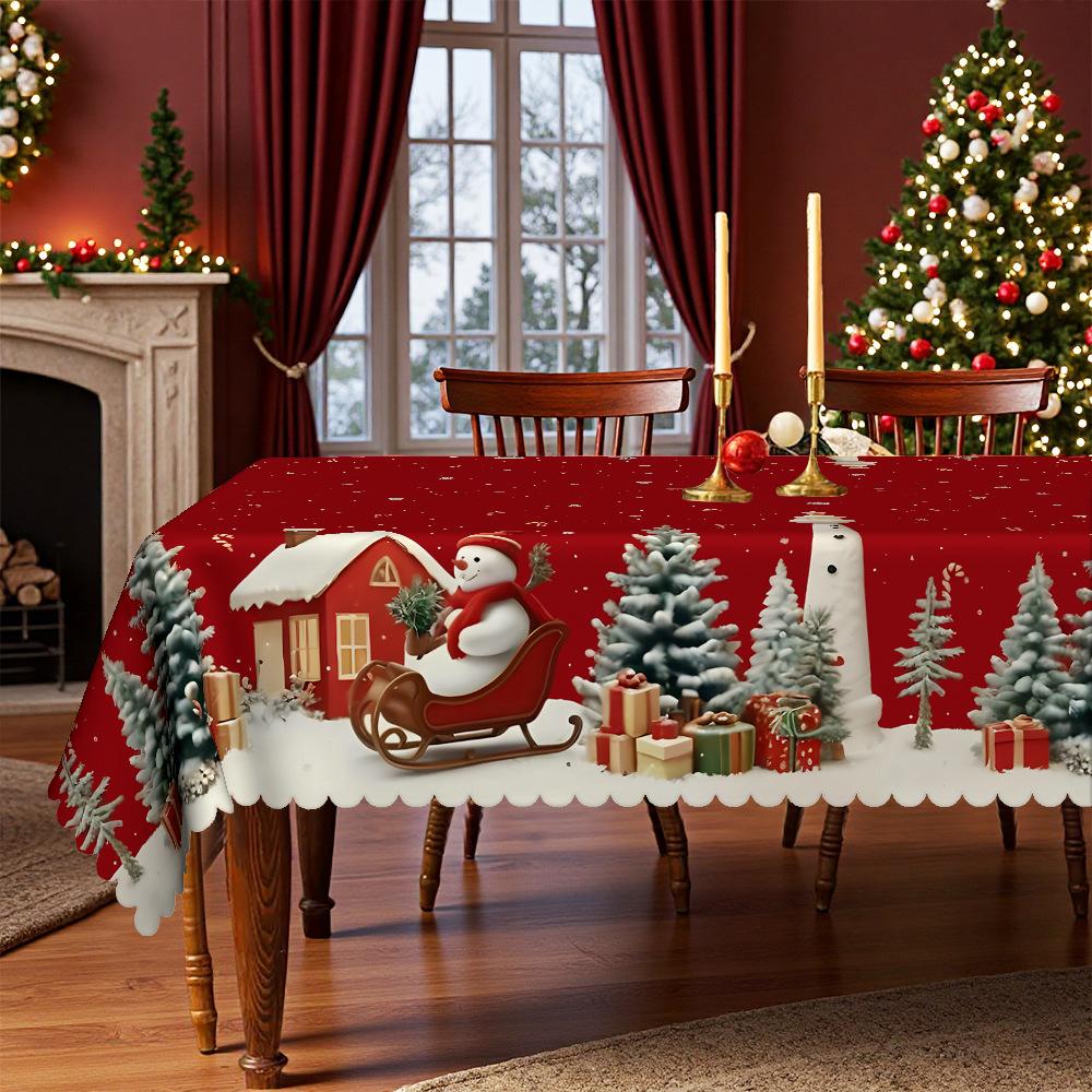 Рождественская скатерть круглая, скатерть снеговик сани елка красная, украшение для домашней вечеринки Round tablecloth-152x152cm