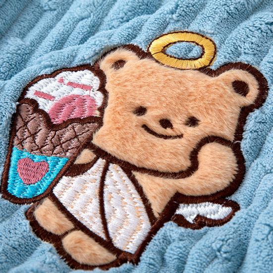 2Pcs Cartoon Bear Embroidered Towel Set Coral Fleece Bath And Hand Towels for Adults Quick Dry Bathroom Essentials for Home Bathroom Travel Seaside
