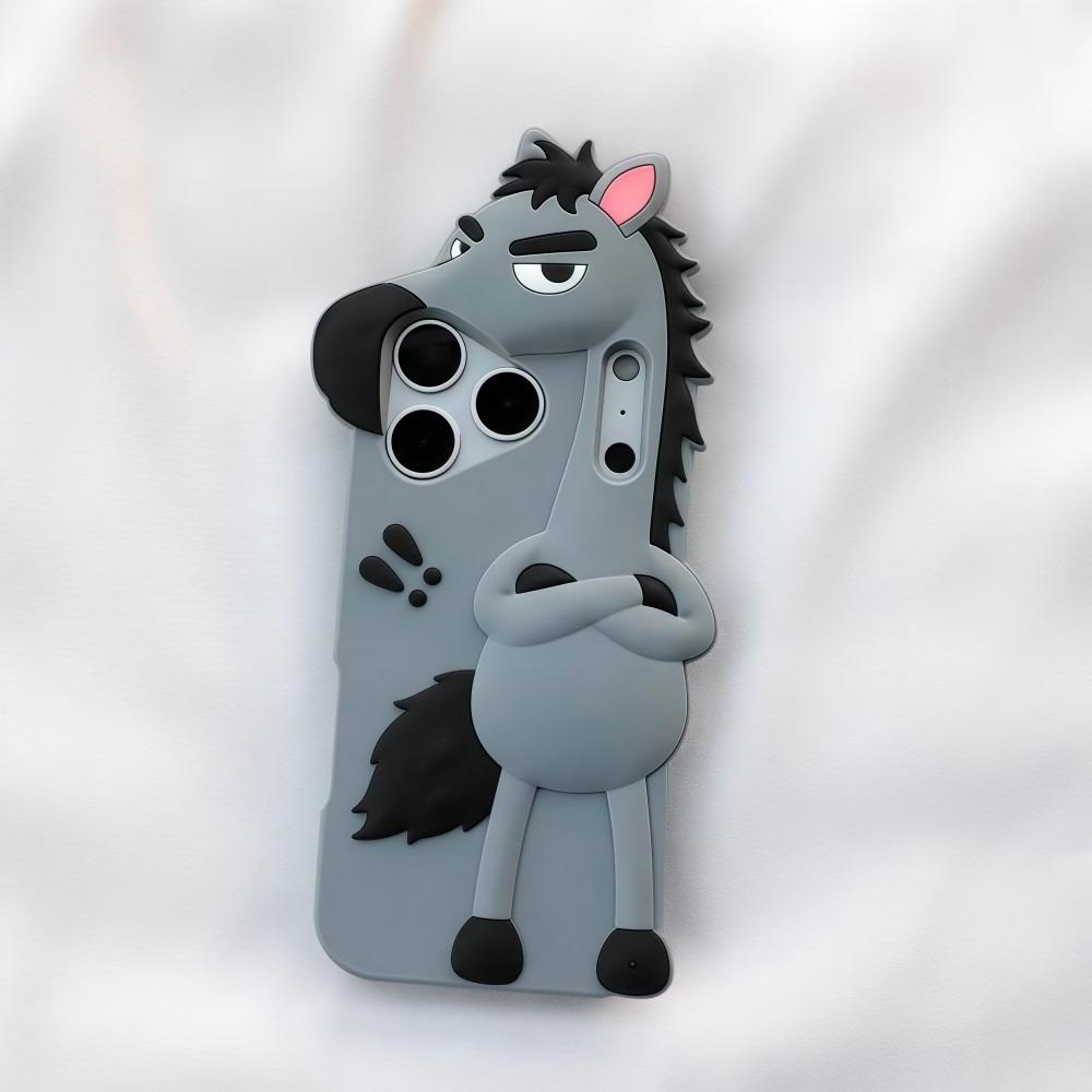 

Horse Shape Phone Case 3D Cartoon Pony Phone Case Soft Silicone Shockproof Phone Protector Cover for iPhone 17 Pro Max/17Pro/17 17 Pro Max-1 сірий