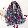 Spain Lovely Polka Floral Line Tassel Viscose Shawl Scarf Lady High Quality Wrap Thin Pashmina Stole Muslim Hijab 180*90Cm