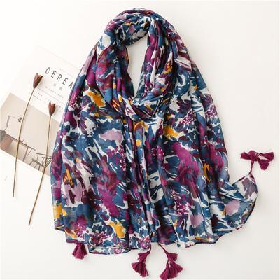 Sciarpa Pashmina Sottile da Donna di Alta Qualità, Sciarpa a Frange Floreale Astratta Paisley in Viscosa, Hijab Musulmano 180*90cm