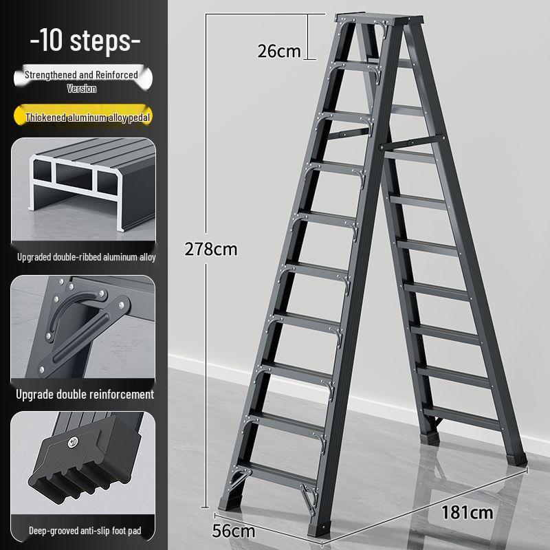 Heavy-Duty Aluminum Folding Ladder: Indoor/Outdoor Telescopic, Double-Sided, Portable.