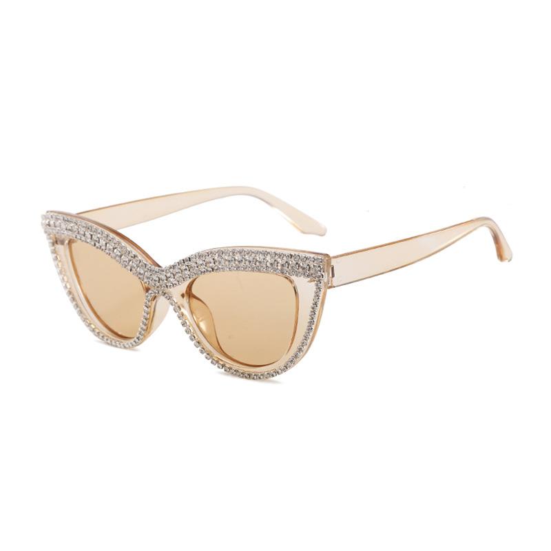 European and American fashion cat's eye diamond-encrusted sunglasses, retro personalized large-frame UV-proof ins diamond-encrusted sunglasses