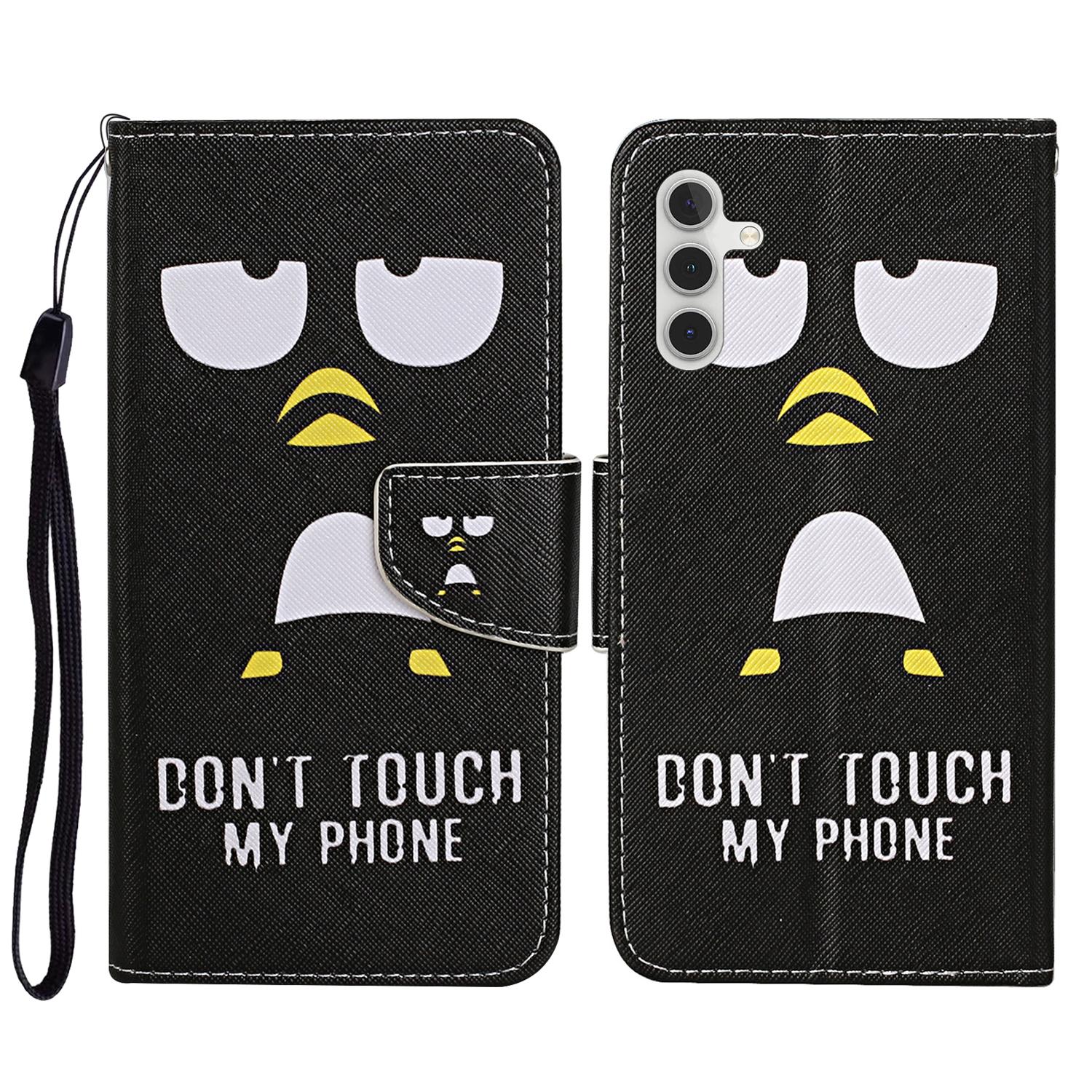 

Pattern Printing PU Leather Cover for Samsung Galaxy S23 FE Cross Texture Wallet Phone Case with Strap Penguin
