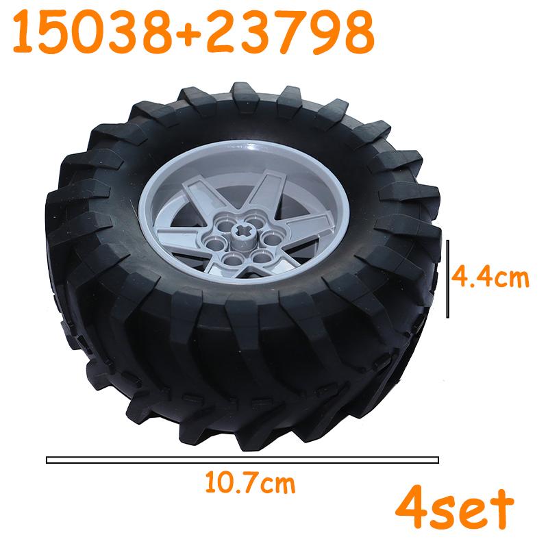 Full-size Tire Wheel Cross Hole Set Car Truck Wheels Hub Technical Bricks MOC Motorcycle Tyre & Rim Construction Building Blocks