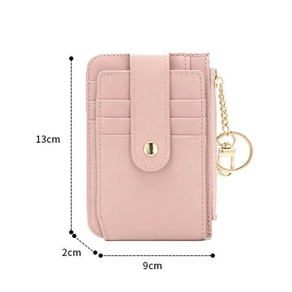 Women Credit Card Bags Simple Zipper Coin Purse Wallet Creative Ultra-thin Card Holder Pu Bag with Key Chain for Women