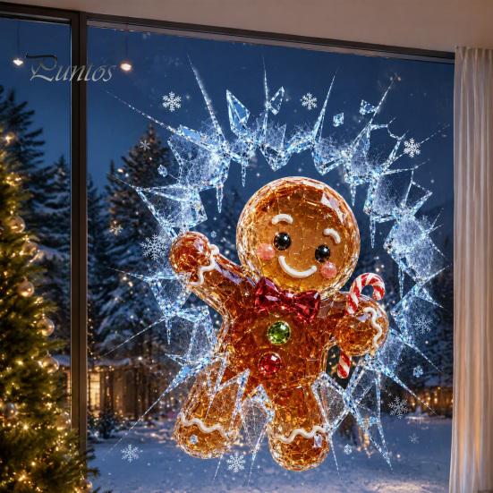 Urlaubs-Fensterdekoration 3D Weihnachts-Klebefolien, Abnehmbare Aufkleber ohne Rückstände, Weihnachtsmann bricht durch Einfache Anbringung Klebefolie Durch Glas Wandaufkleber, Festlich