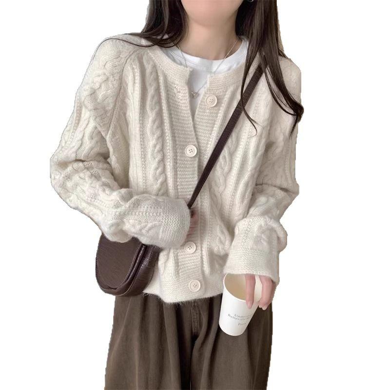 Twist knitted cardigan women's autumn and winter new versatile outerwear top thickened loose lazy wind sweater jacket