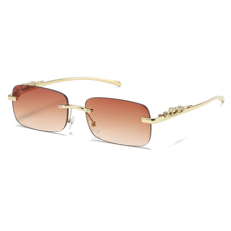 Cheetah Decorative Personality Frameless Sunglasses Colored Sunglasses Men'S Vintage Leopard Head Sunglasses Sunglasses