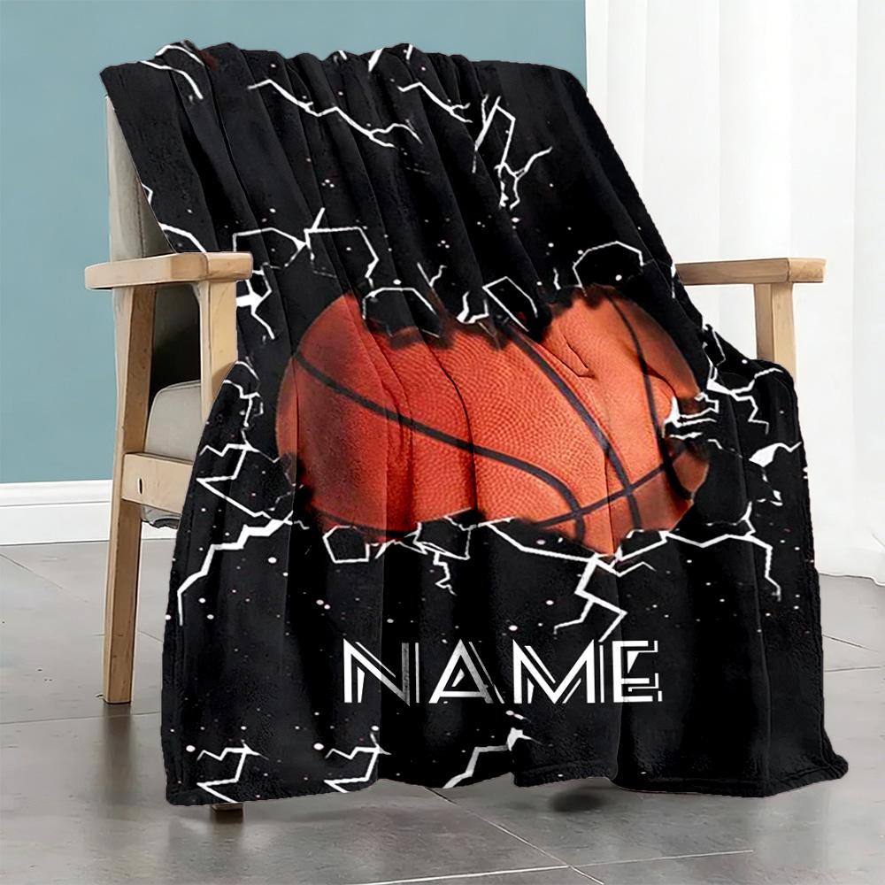 Broken Basketball Personalized Name Blanket Gift Customizable Blanket Soft Warm Cozy Throw For Sofa Livingroom Home Decor Bed Four Seasons Universal