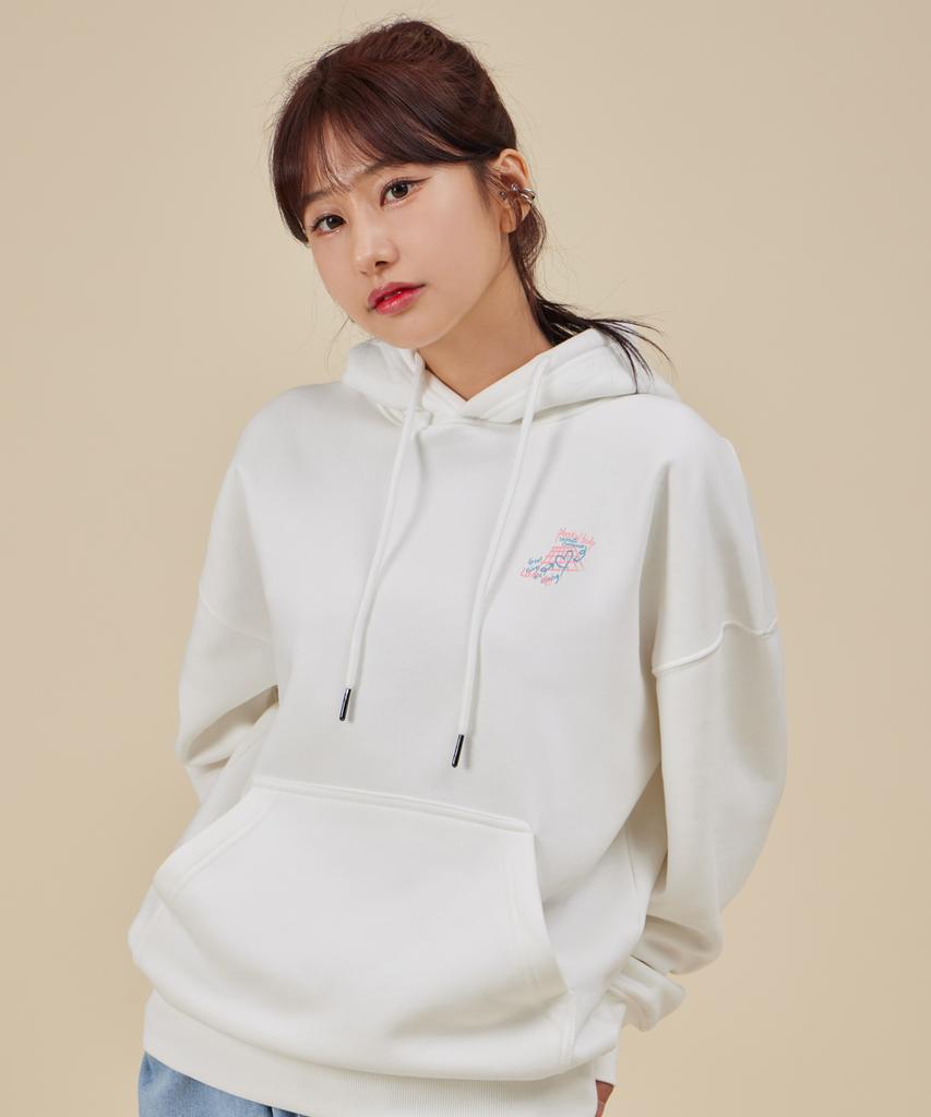 Graffiti Oversized Wide Shoulder Hoodie_White