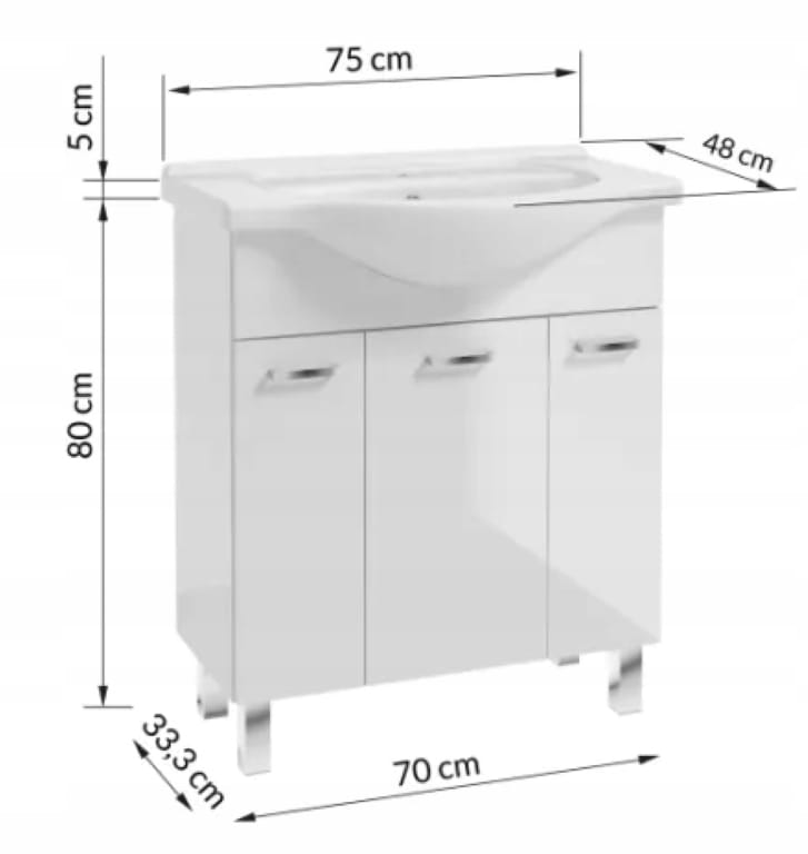 Bathroom cabinet with a washbasin on legs 84x75, standing white Mea with an elongated chrome tap