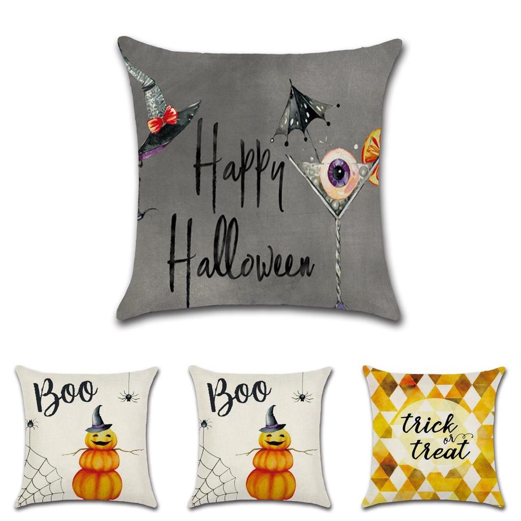 Festively Colorful Halloween Themed Cushion Cover In Soft Linen For Cozy Home Decor
