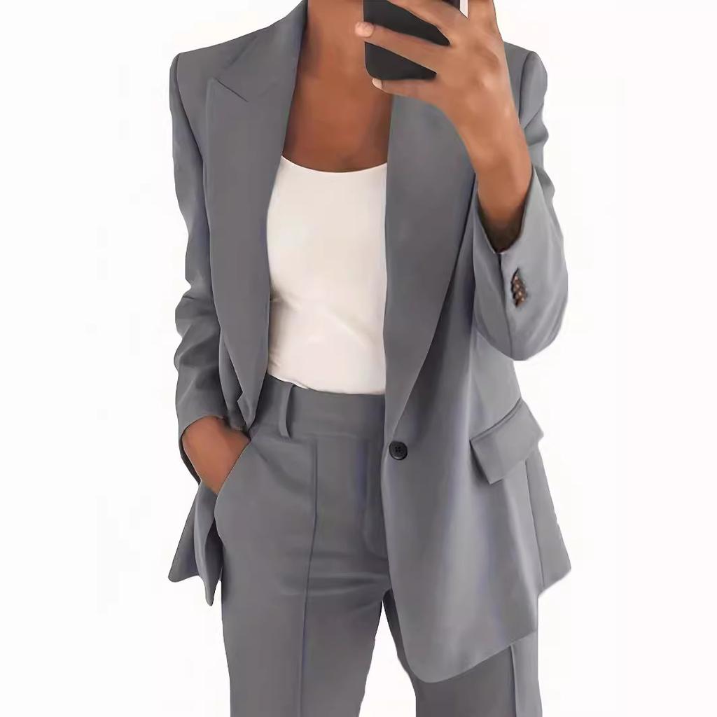 Women's Suit Solid Color Long-sleeved Lapel Slim Suit Jacket + Suit Trousers