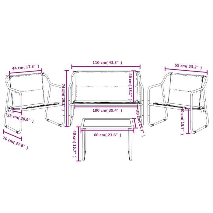 VidaXL Salon de jardin avec coussins 4 pcs anthracite acier, ensemble de salon, ensemble de salon extérieur, ensemble de 3186934
