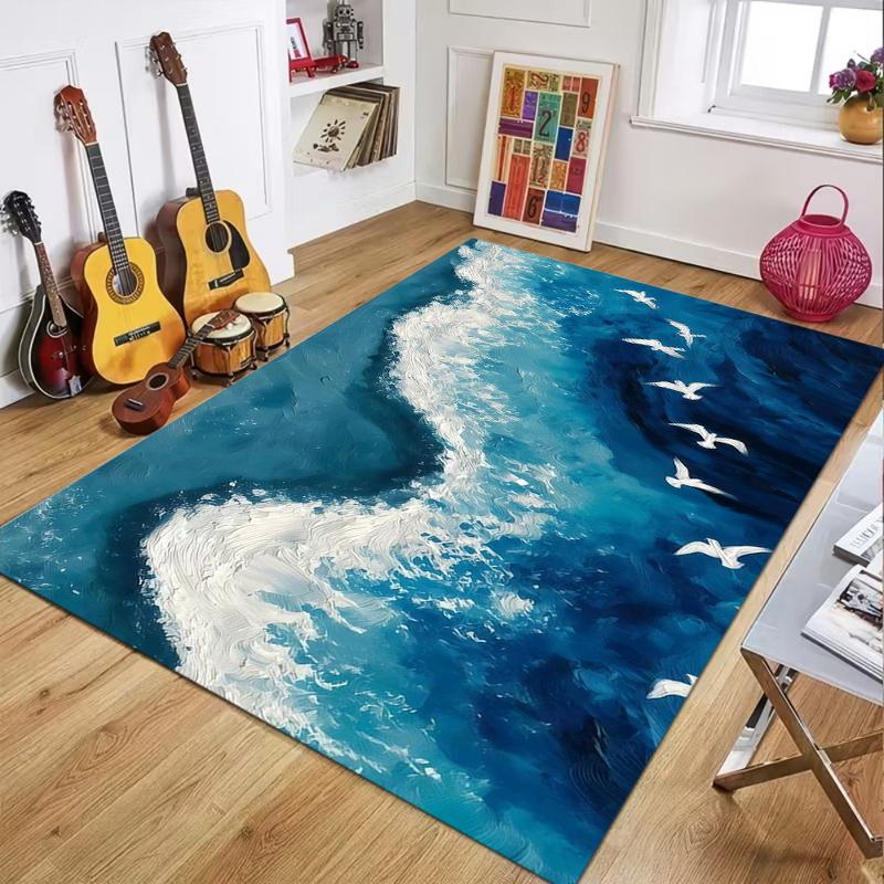 

Wave Printed Floor Mat Nordic Style Blue Bedroom Doormat Wave Seagull Living Room Kitchen Entrance Decoration Carpet 40X60cm