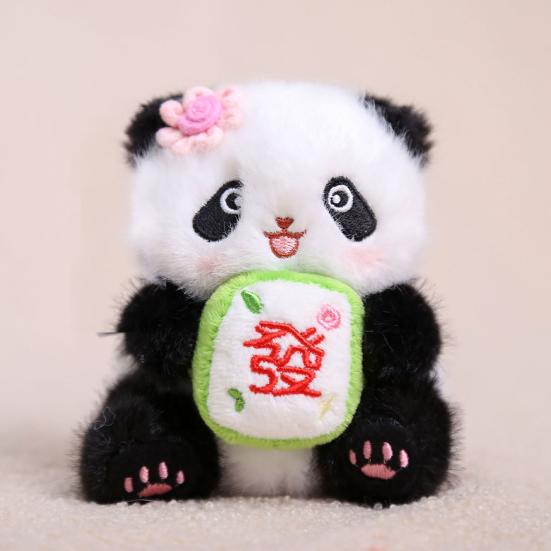 Panda Holding Flowers Keychain Cute Plush Stuffed Animal with Knitted Bouquet