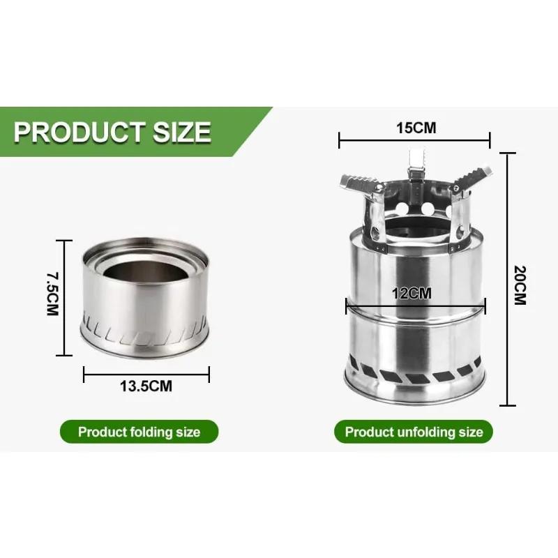 Outdoor Camping Stove Portable Wood Burning Windproof Stainless Steel Stove Camping Folding Wood Stove Picnic Barbecue Cooker