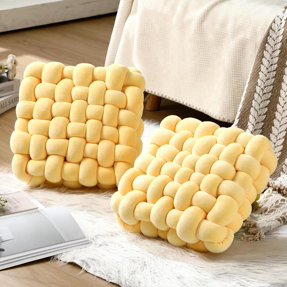 Knot Hand-made Cushion 2026 Square Nordic Aesthetic Stuffed Plush Pillow Elastic Edge for Office Chair & Sleeping Back Support