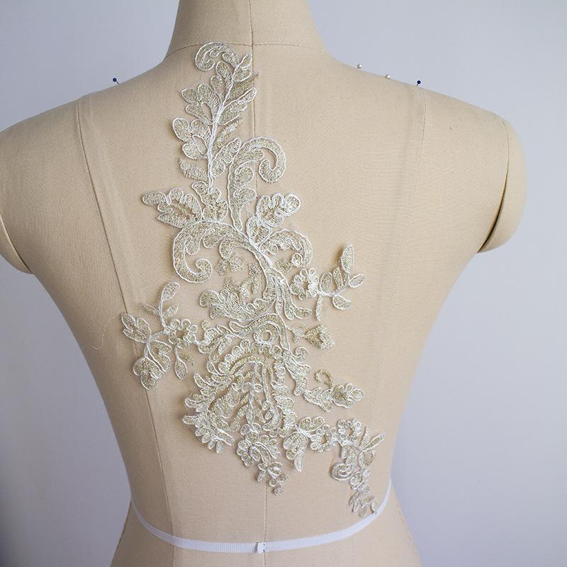 Gold Thread Sequin Embroidered Lace Flower Lace, Handmade Diy Applique Wedding Dress Decoration Accessories