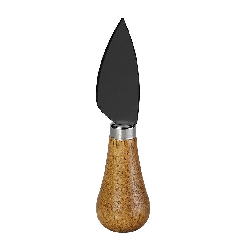 Black Stainless Steel Cheese Knife Set with Acacia Wood Handles & Western Cutlery - Self-Standing Cheese Knife, Fork & Spatula