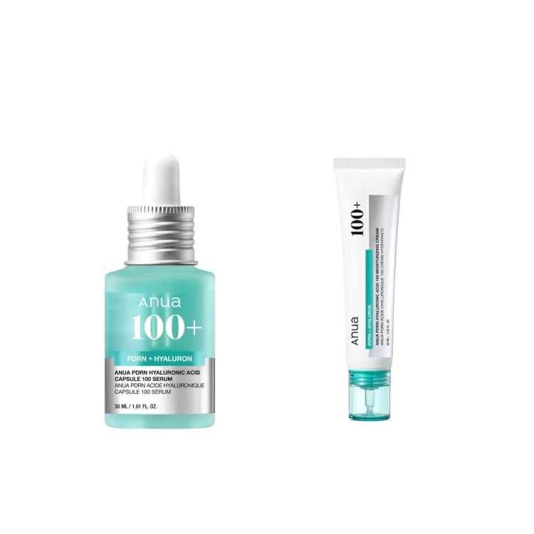 [ANUA] PDRN + Hyaluronic Acid Capsule 100 Serum & Cream Set, Deep Hydration & Skin Renewal Combo, 30 ml Serum + 30 ml Cream