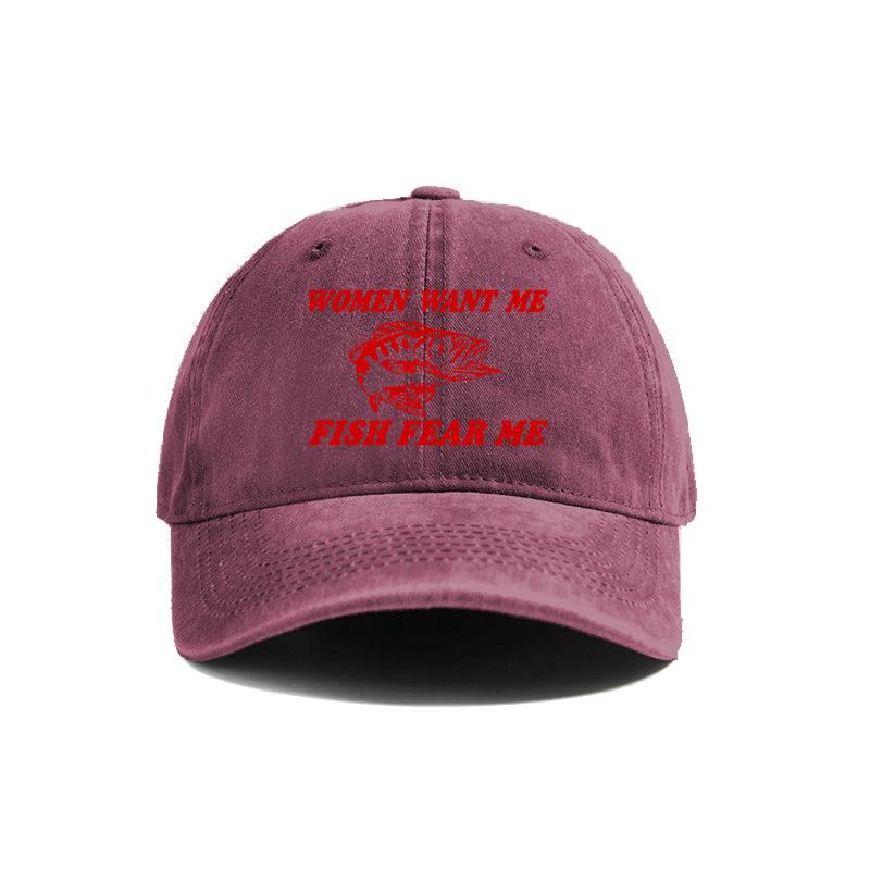 Frauen wollen mich Fische fürchten mich Baseballkappe Sommer Used Dad Hats Männer Outdoor Fischerkappen MZ478