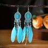 Bohemian Long Sun Flower Feather Earrings for Women Trendy Ethnic Retro Gold Color Chain Tassel Earring Wedding Vacation Jewelry