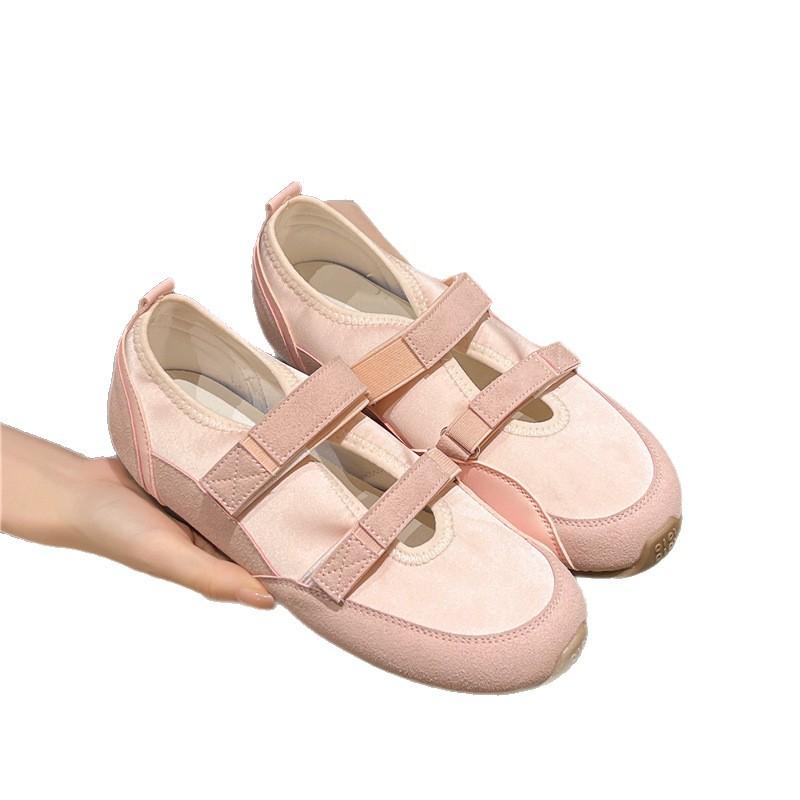 Doppel-Klettverschluss Ballett Einzelne Schuhe Damen Sommer Neu Pendler Vielseitig Lässig Weiches Leder Sport Hohle Farbabstimmung Ballerinas
