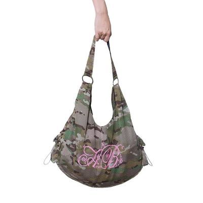 Sac Tote Lettre Fille Femmes Camouflage Double Face Grande Capacité Sacs à Bandoulière Dames Harajuku Polyvalent Sacs sous le Bras 50x45x11cm vert