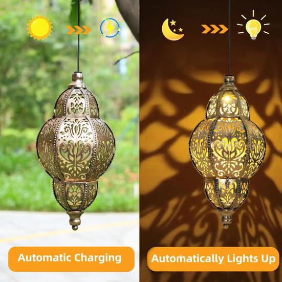 Solar Hanging Lights, Moroccan Style Waterproof Outdoor Lanterns, Solar Powered Garden Lighting for Yard Patio Decor
