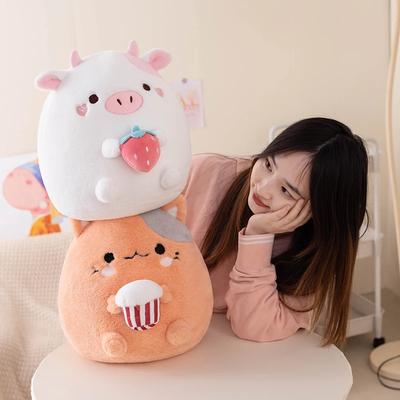 New Arrival Stuffed Animal Strawberry Cow Popcorn Cat Plushies Doll Huggable Fat Big Hug Pillow Sofa Bed Decor Cushion