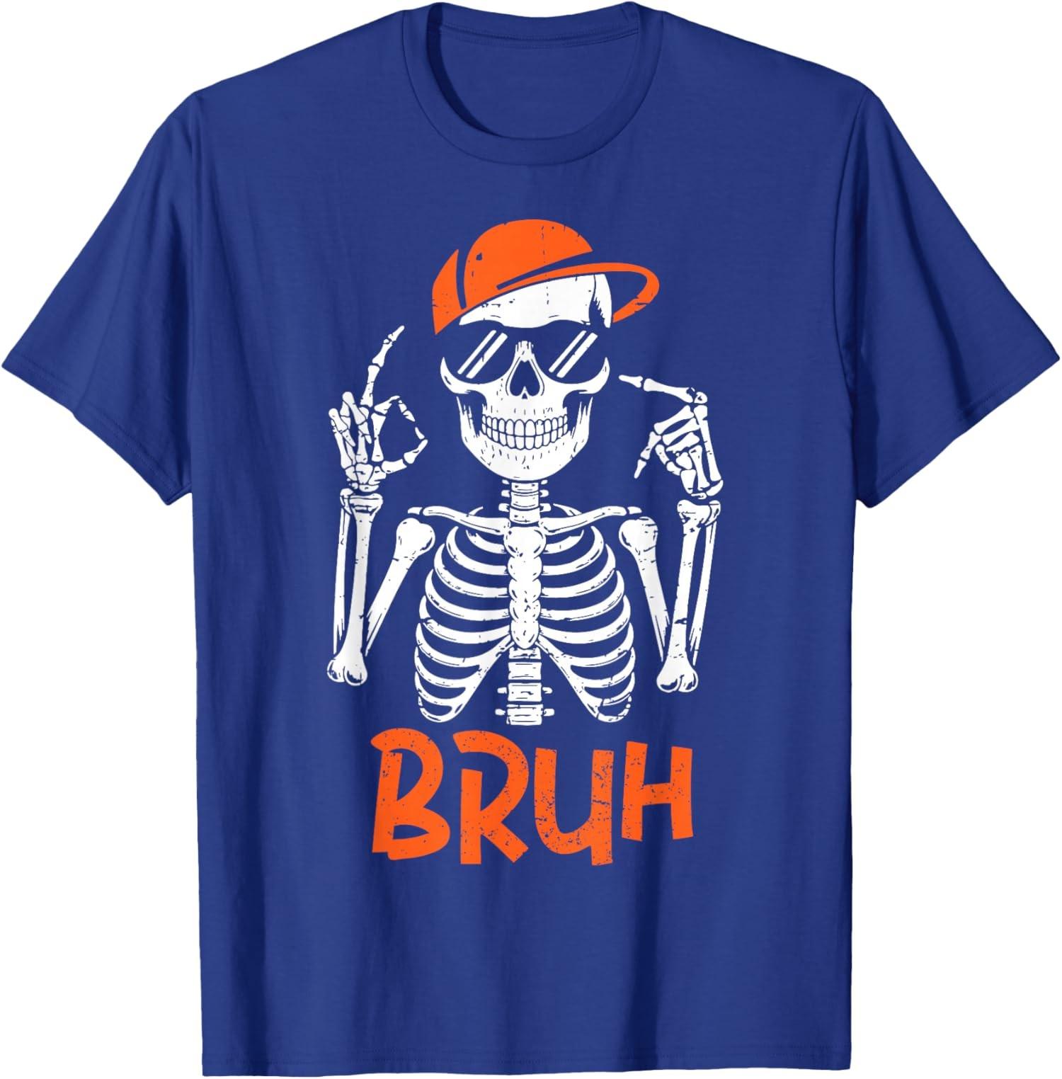 Bruh Skeleton Hand Funny Halloween Six Seven Meme Unisex T-Shirt S разноцветный