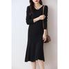 V-Neck Wool-Cashmere Sweater Dress for Women - Slim Fit, Mid-Length, Over-the-Knee, Autumn/Winter Style