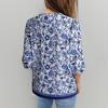 Women Shirt Loose Fit V Neck Printed Button Placket Shirt Tops Half Sleeve Breathable Summer Casual Tops