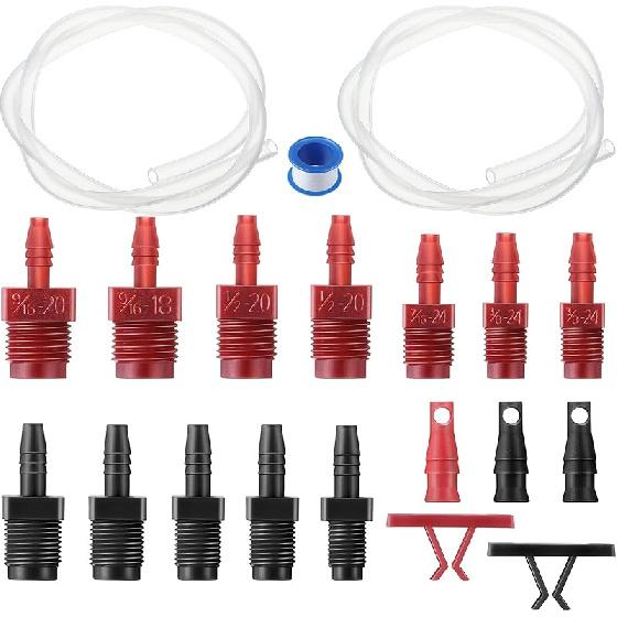 Enhon Master Cylinder Bleeder Kit Complete Brake Bleeder Kit With 22 In Clear Hose, Clip, PTFE Tape, SAE And Metric Fittings Universal Fit(29 Pcs)