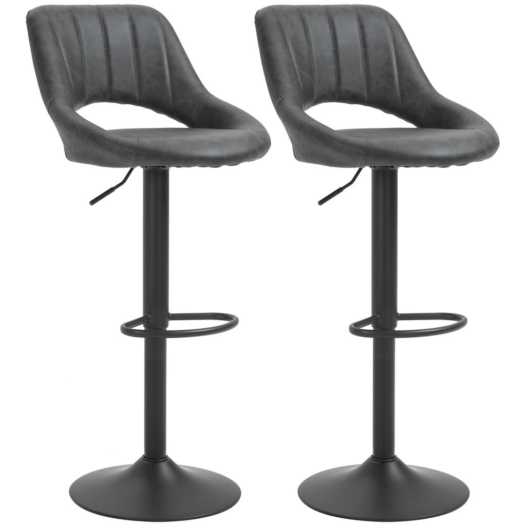 Bar Stool Set of 2, Faux Leather Look, Swivel, Height Adjustable, Footrest, Metal Frame, 47 x 52 x 87-109 cm, Grey
