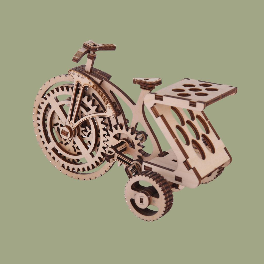 3D Puzzle Diy Wooden Toys Small Three-wheel Assembly Model Adult Birthday Halloween Christmas Gift