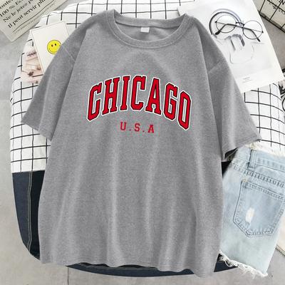 Chicago Usa City Letter Graphic Print Women T Shirt Street Summer Tshirt Casual Oversize Short Sleeve Breathable Cool T-Shirt