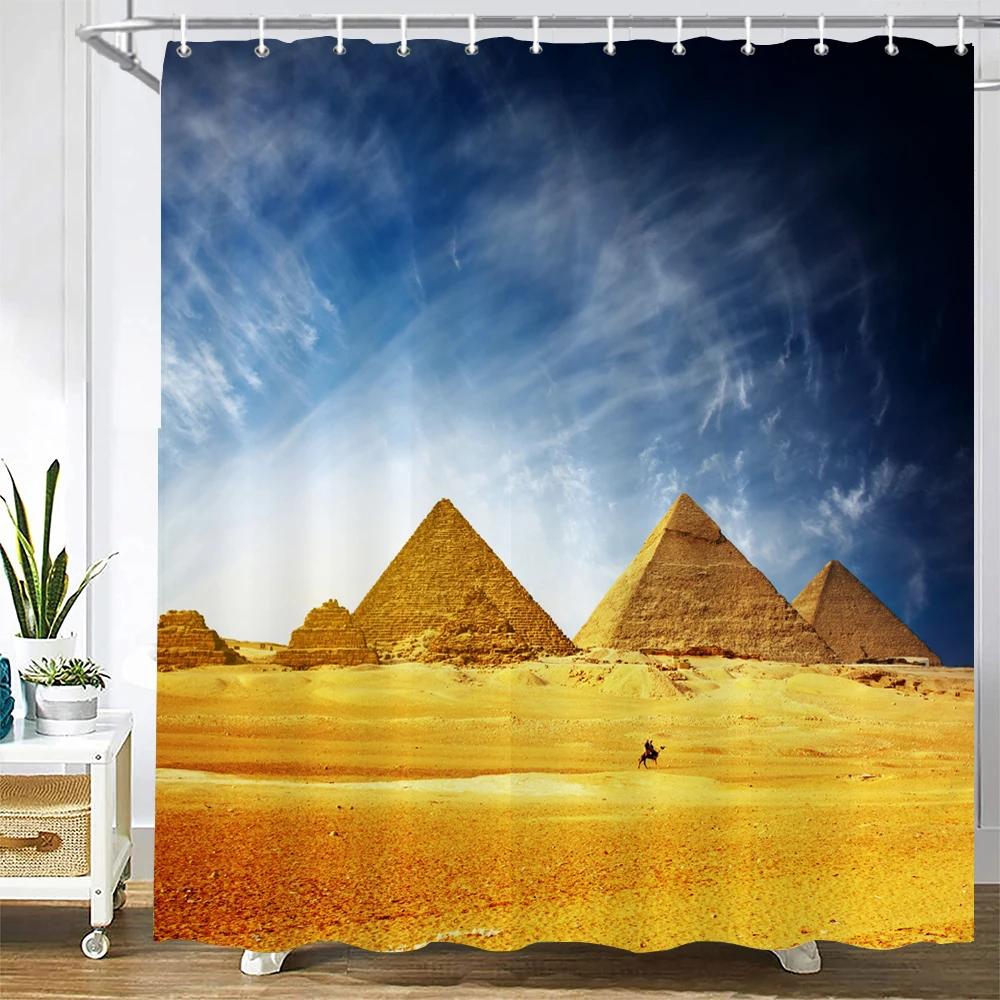 Starověký Egypt Pyramidy Sprchové závěsy Koupelnový závěs Retro nástěnná malba Pouštní krajina Frabic Vodotěsný Polyesterový Koupelnový závěs