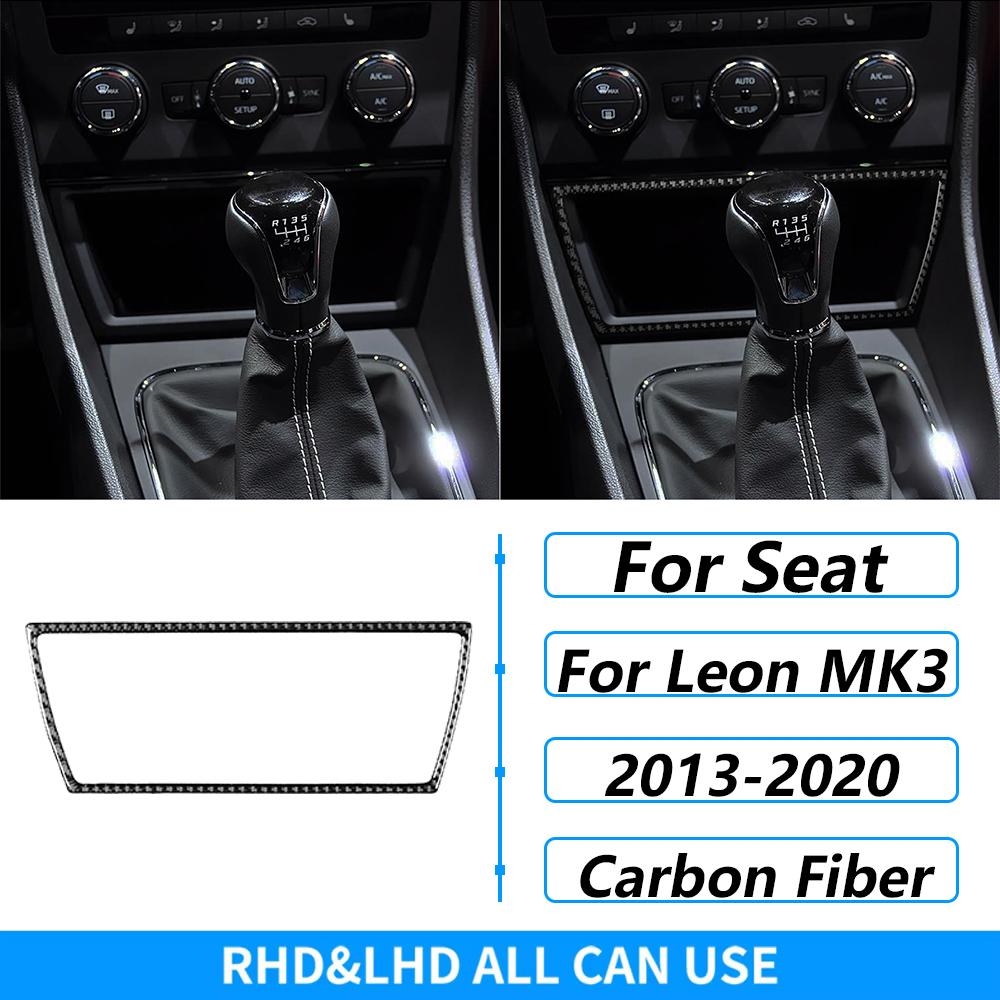 For Seat Leon MK3 2013-2020 Carbon Fiber Central Navigation Radio CD AC Door Gear Shift Panel Trim Set Car Accessories Sticker