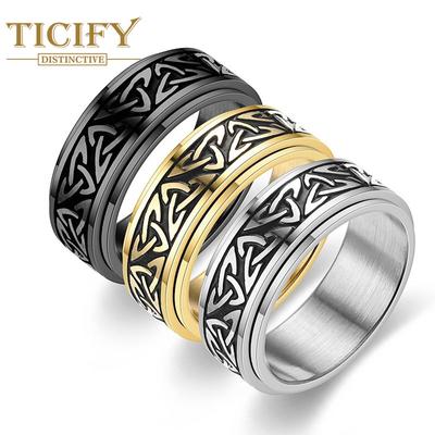 Titanium Steel Ring Male European and American Celtic Triangle Rotation Rotation Decompression Ring