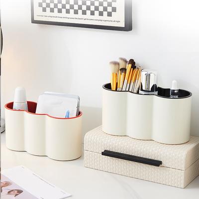 Cream Wind Desktop Organiser Dresser Makeup Brush Organiser Stationery Eyebrow Pencil Holder Storage Shelf Organiser Bucket