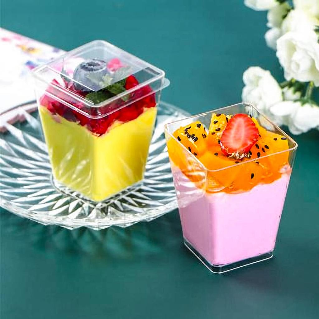 50-Pack 5.4oz Clear Plastic Dessert Cups with Lids & Spoons - Reusable Bowls for Pudding, Sundaes & Parties